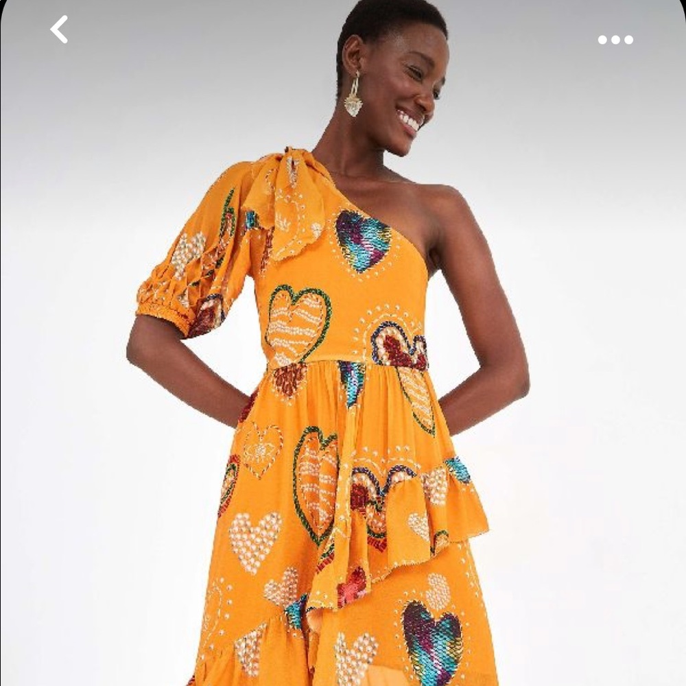 Farm Rio Amber Hearts One Shoulder Dress